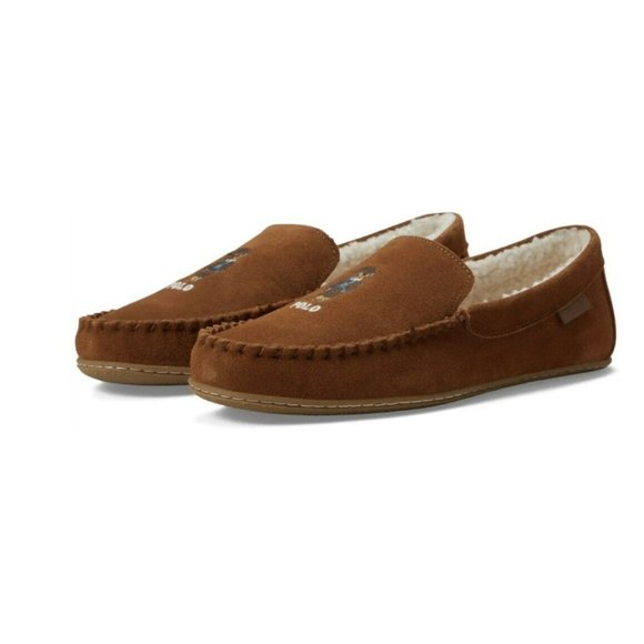 Polo Ralph Lauren Other - Polo Ralph Lauren Collins Bear Suede Memory Foam Moccasin Slippers BROWN